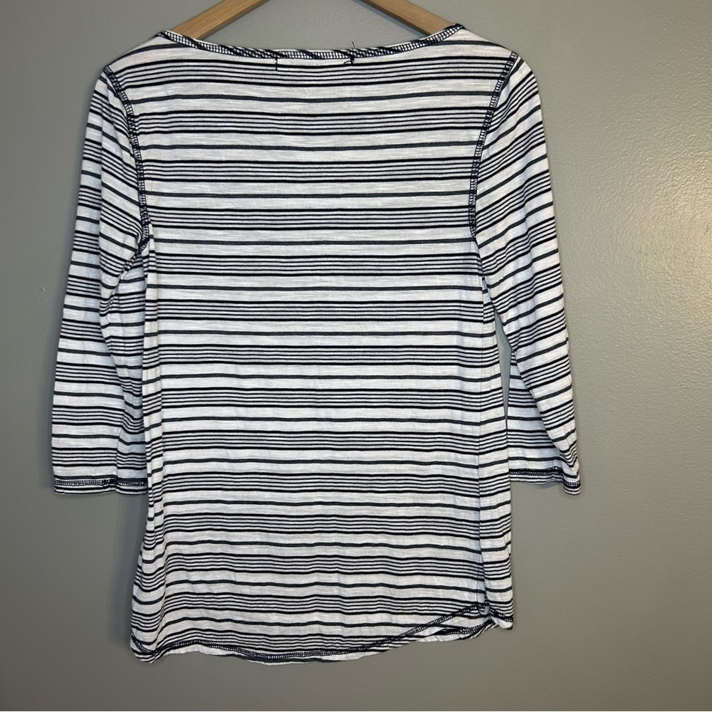 Michael Stars Black and White Striped 3/4 Sleeve Boatneck Top, One Size - Picture 5 of 6